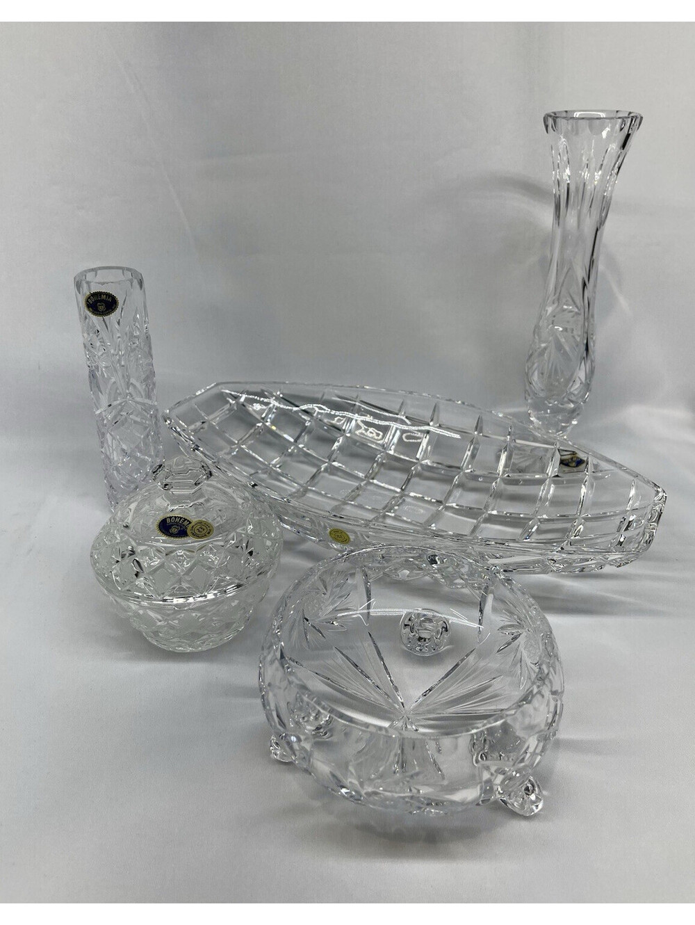 Bohemia Czech 24% Lead Crystal 5 Piece Set Heavy Reflective